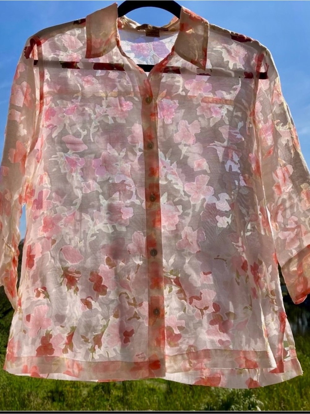 Notations Petite Floral Linen Blend Button-Up Blouse PL - Picture 2 of 10